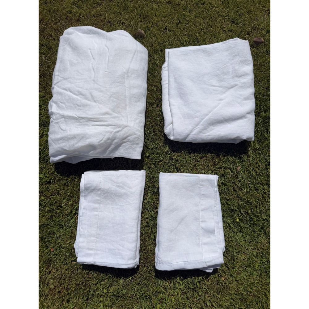 West Elm 100% European Flax Linen 4-Piece Sheet Set White Full Natural Fiber GUC